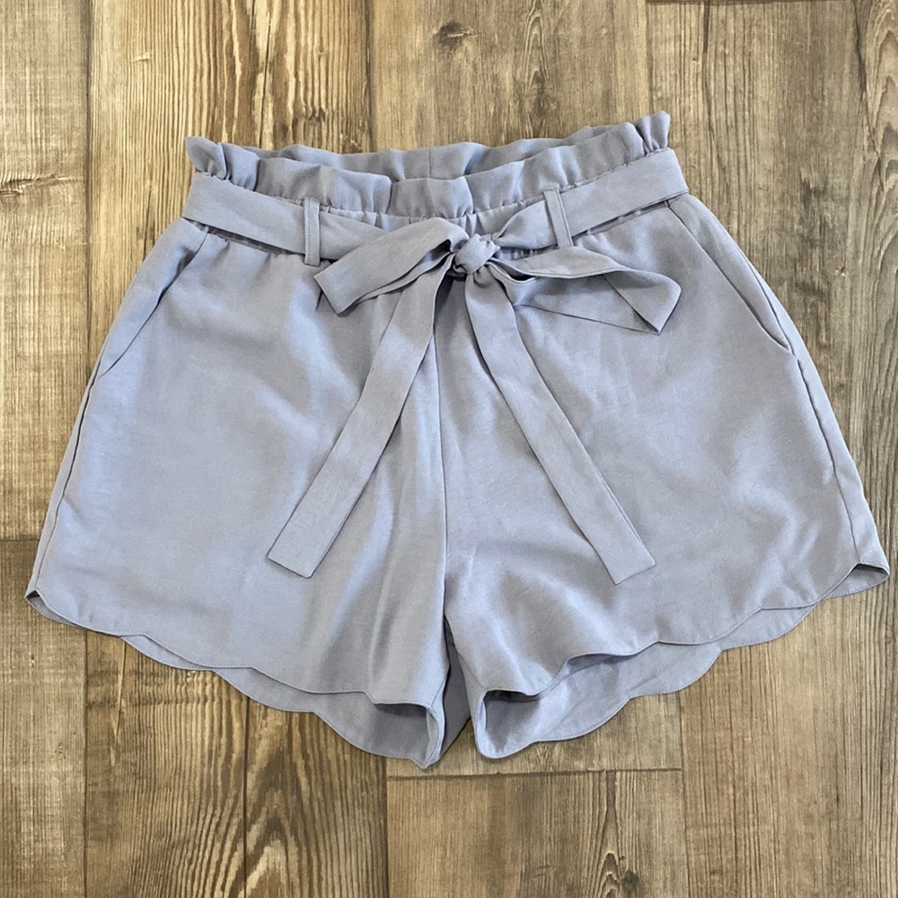 Dusty Blue Paper Bag Shorts